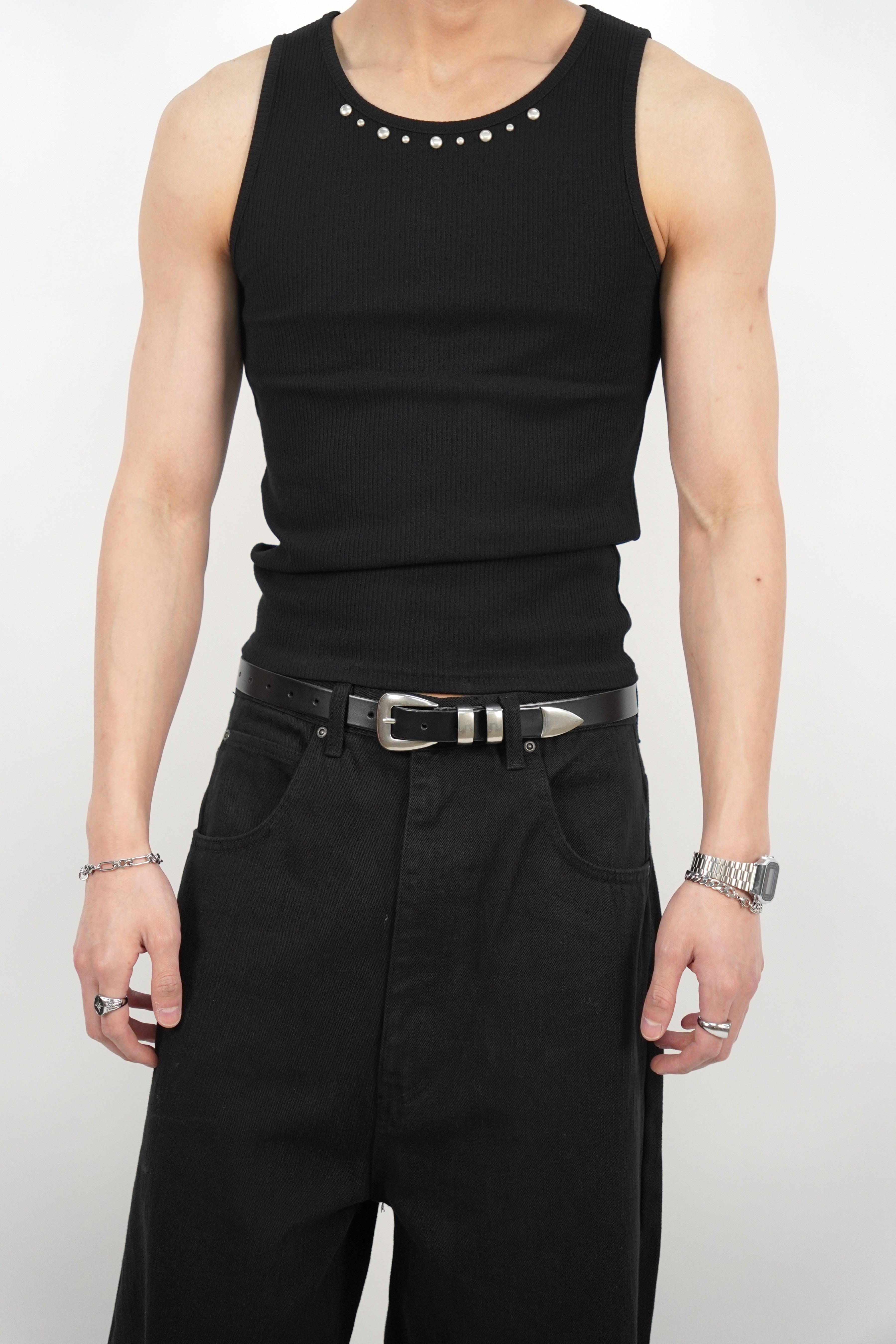 鉚釘羅紋背心(三色)