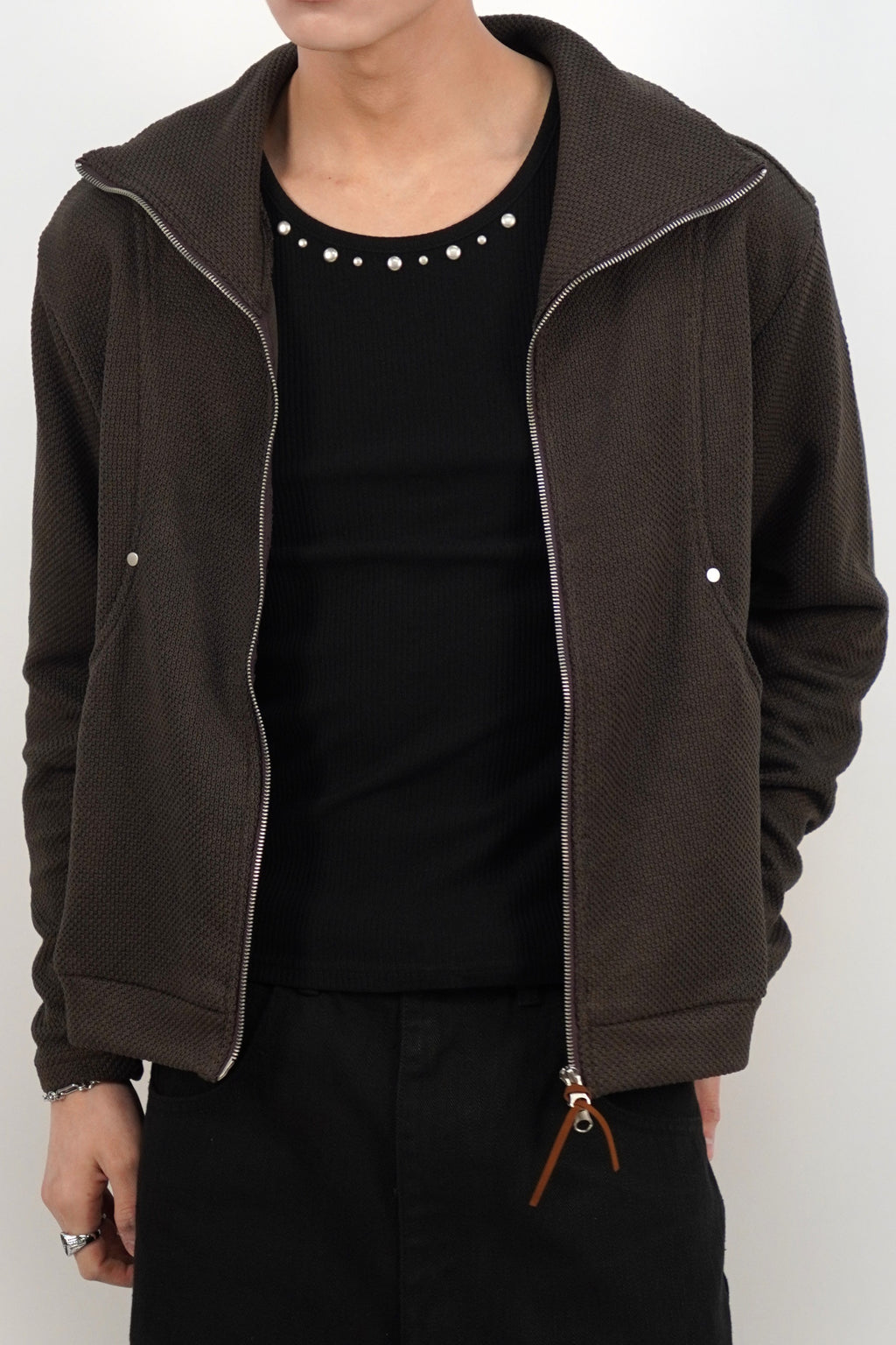 [雙拉鏈] 鉚釘高領外套(五色)