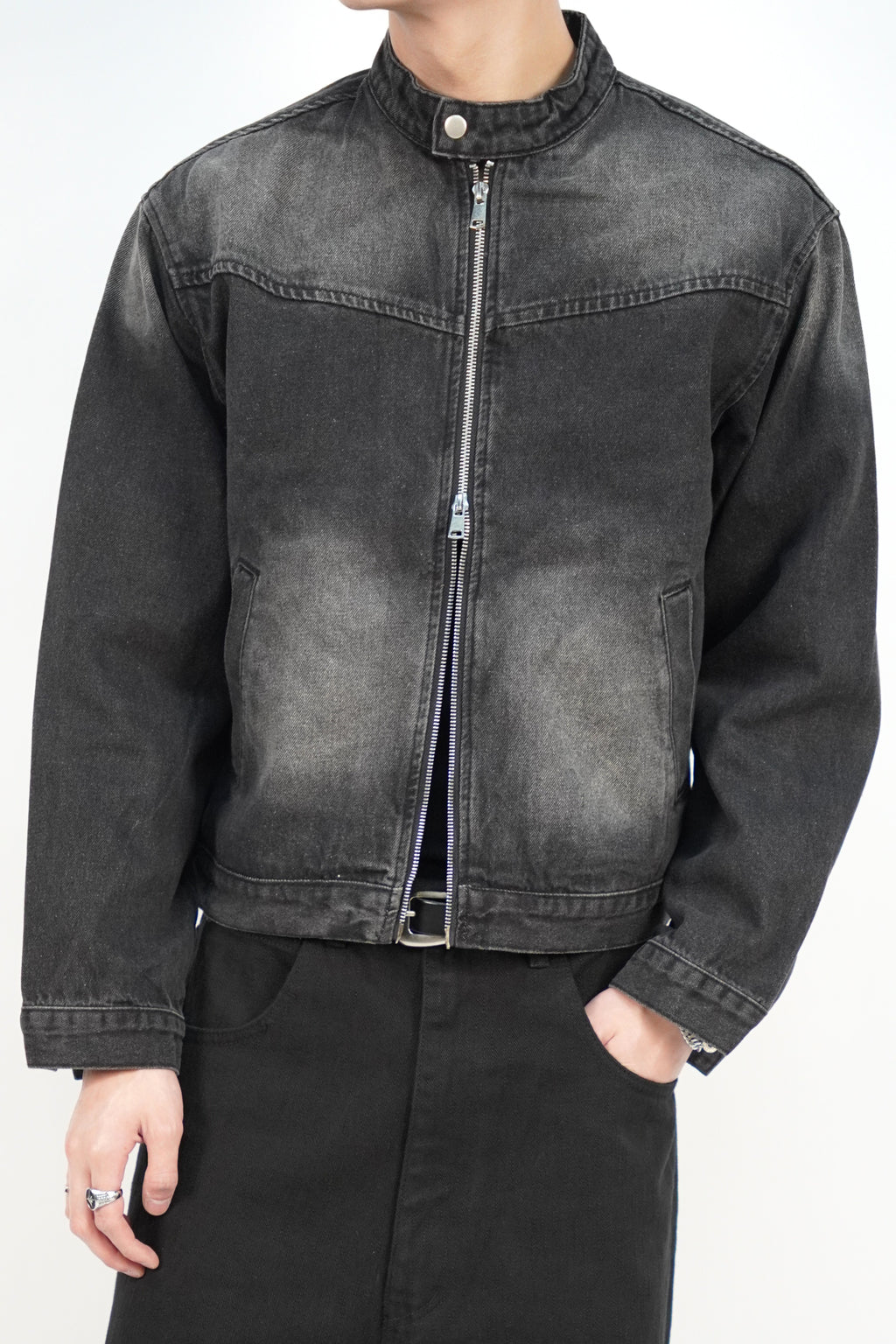 雙拉鏈牛仔短版外套(兩色)