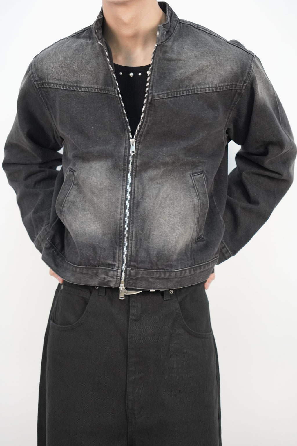 雙拉鏈牛仔短版外套(兩色)