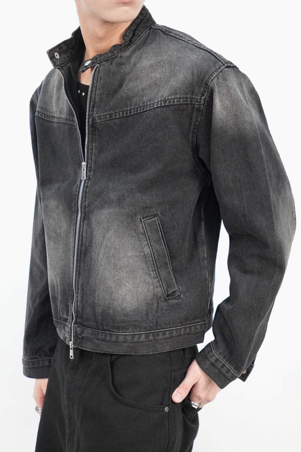 雙拉鏈牛仔短版外套(兩色)