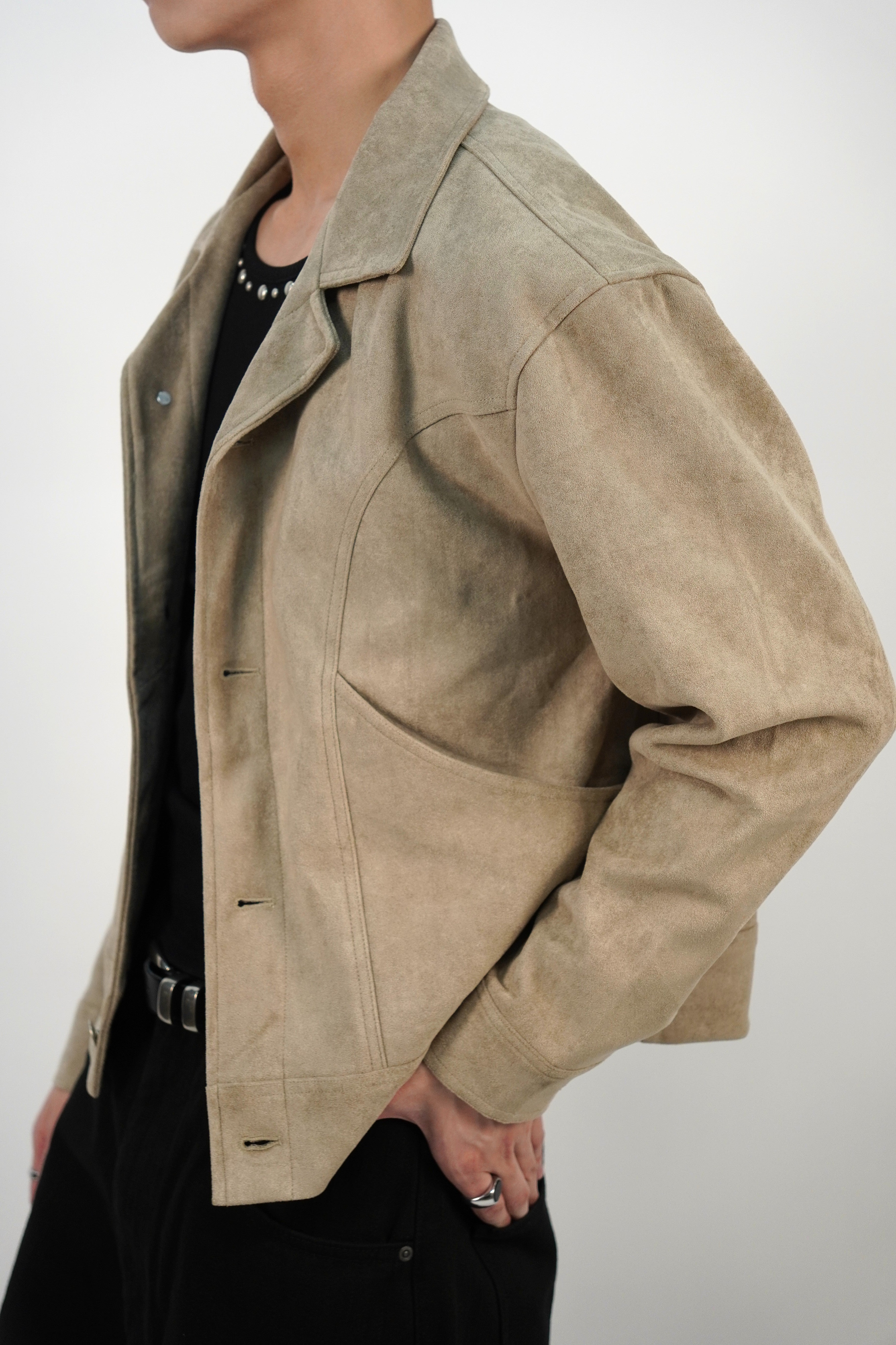 麂皮短版寛肩外套(三色)