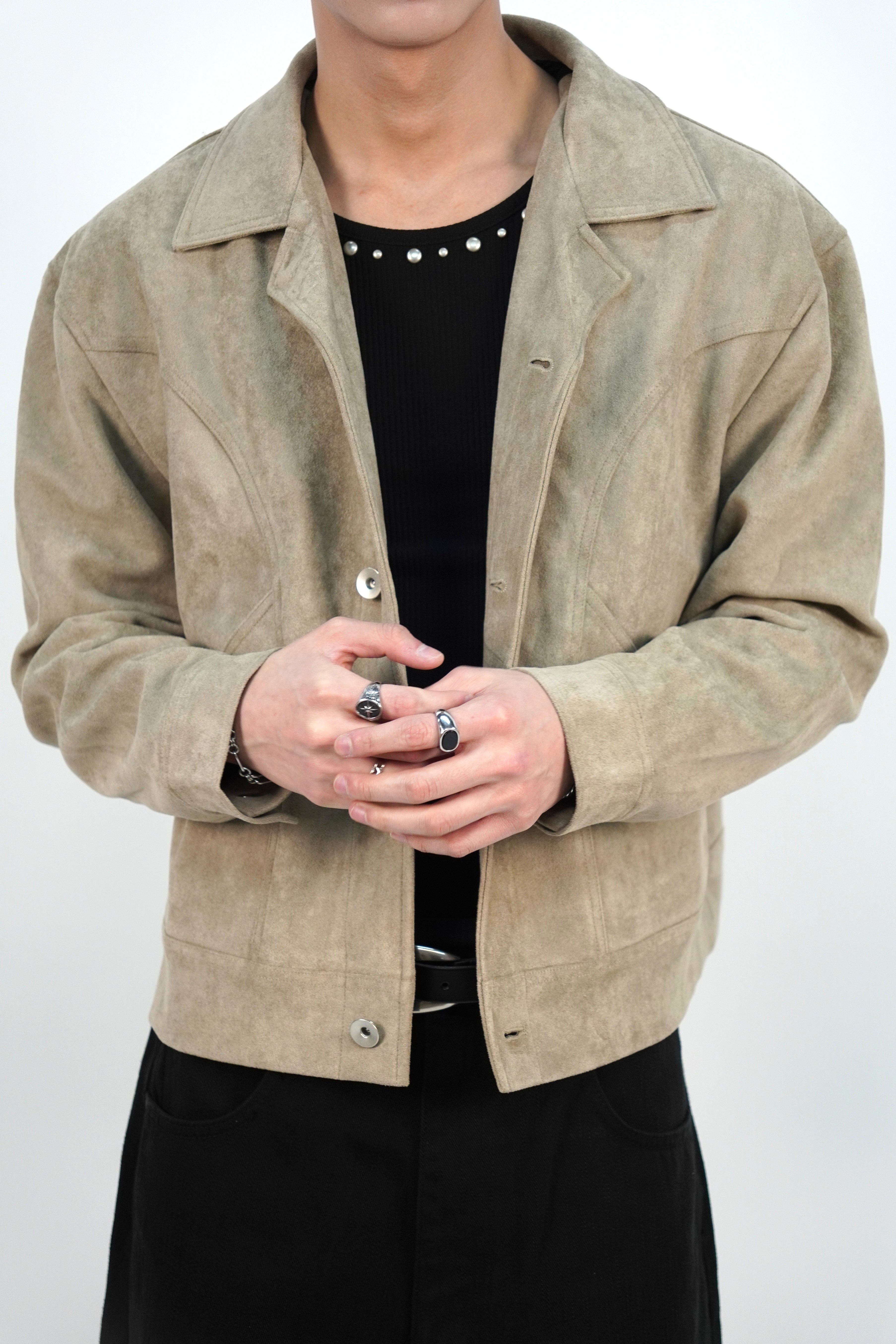 麂皮短版寛肩外套(三色)