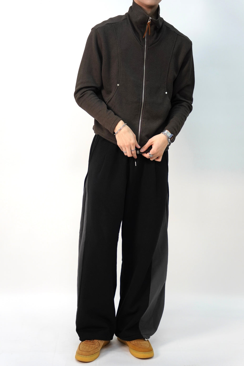 [雙拉鏈] 鉚釘高領外套(五色)