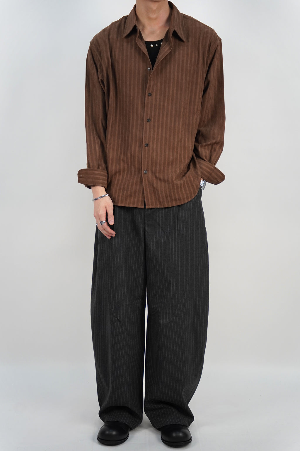 條紋闊腳西褲(兩色)