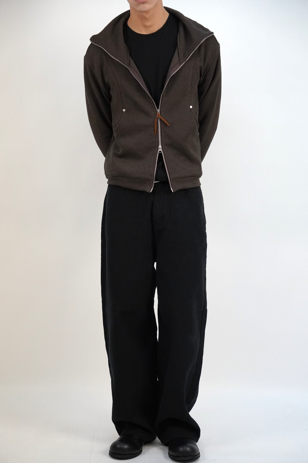 [雙拉鏈] 鉚釘高領外套(五色)