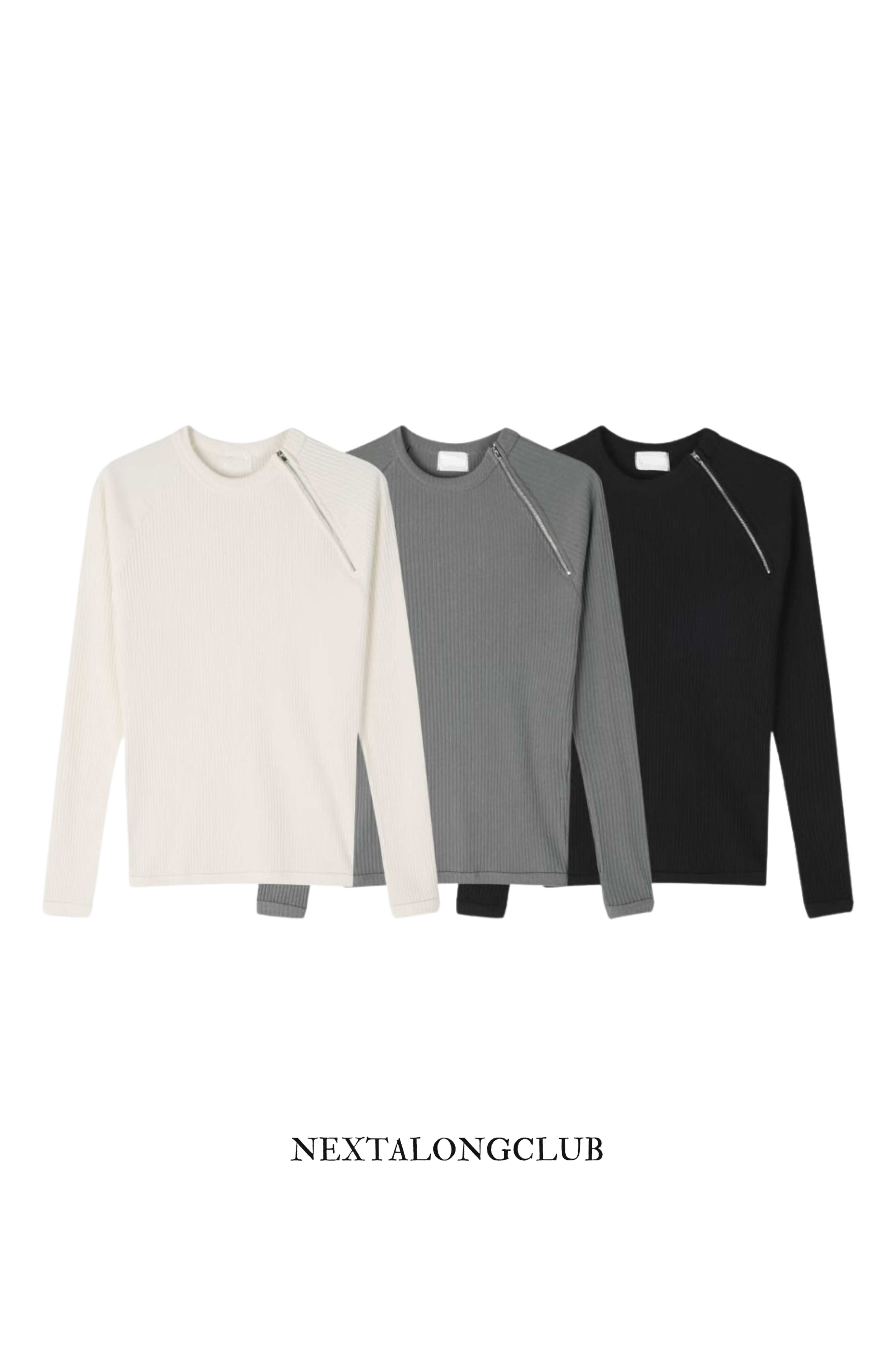 羅紋收腰側拉鍊長袖(三色)