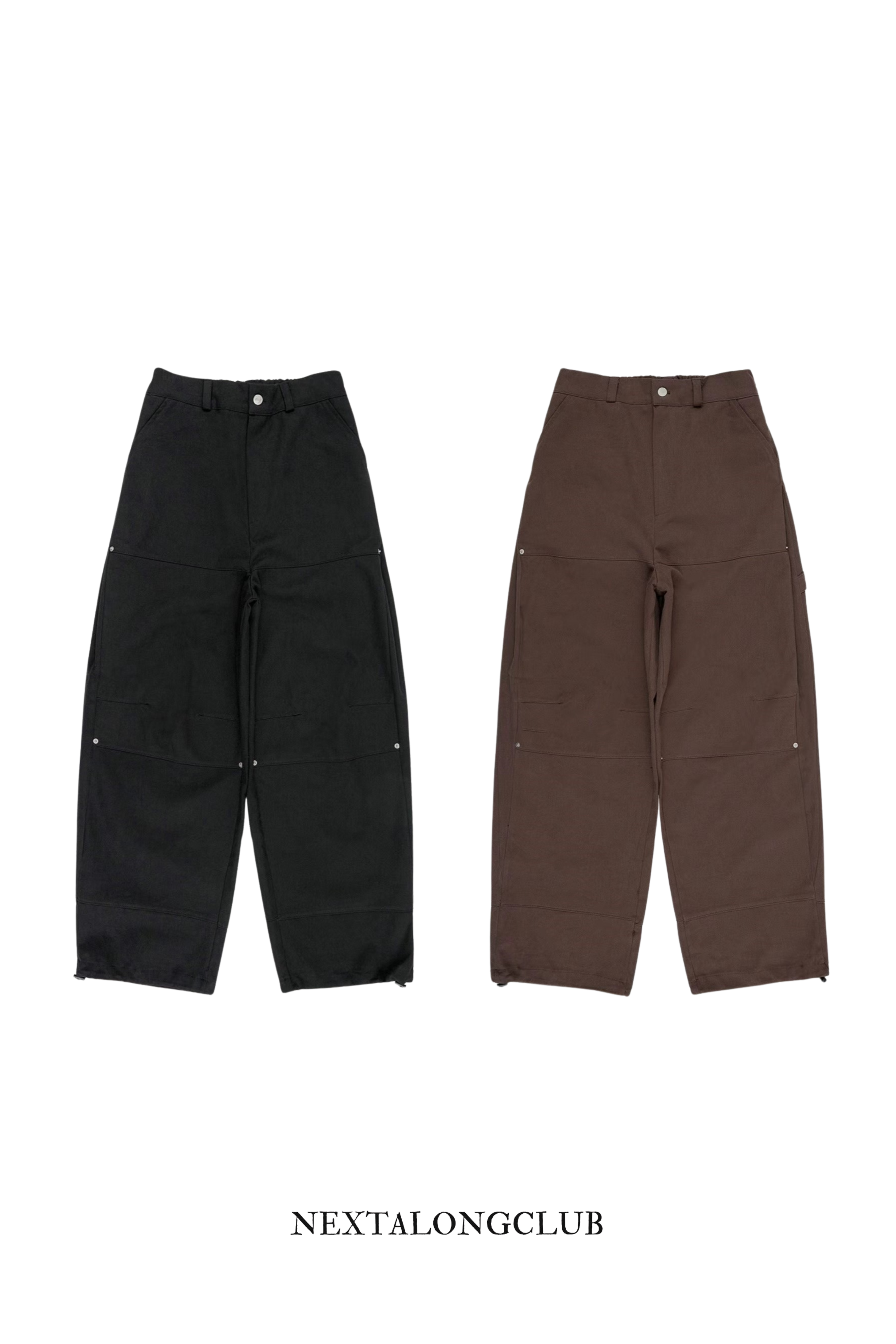 側褶雙膝工裝褲(兩色）