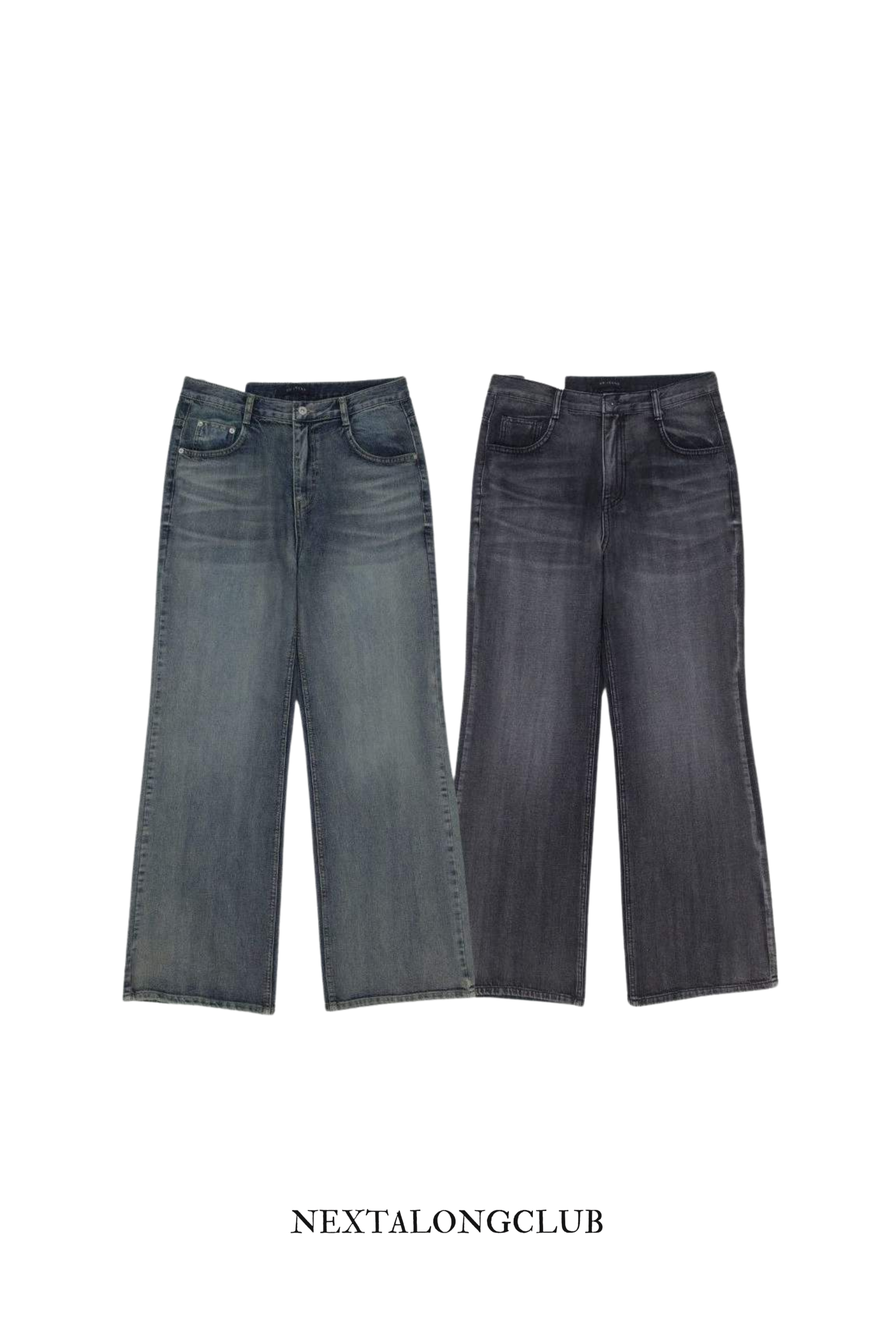 水洗直筒微喇闊腿牛仔褲 ver2 (兩色）