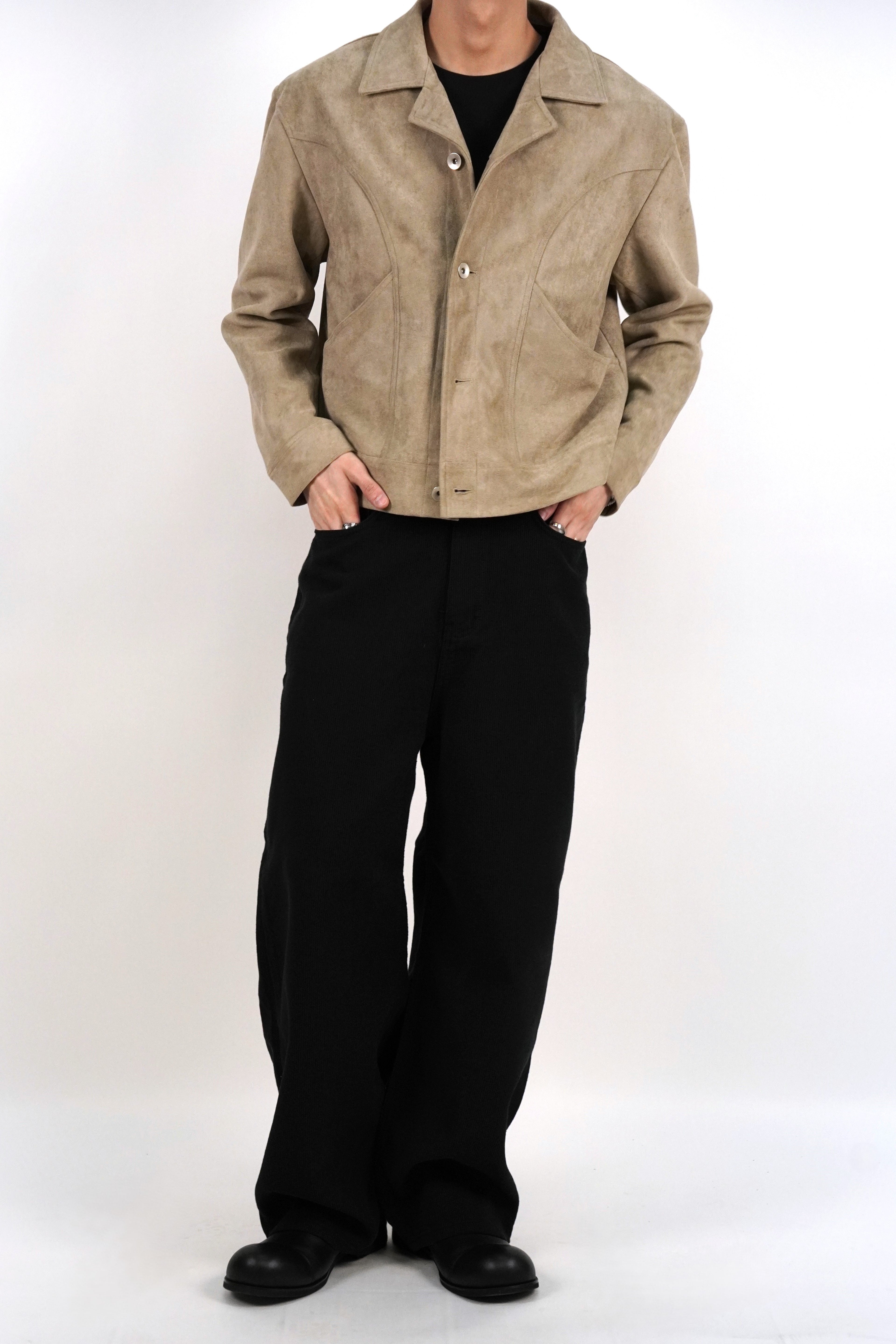 麂皮短版寛肩外套(三色)