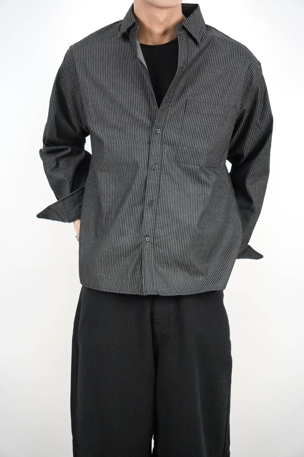 挺身牛仔間條襯衫(兩色)