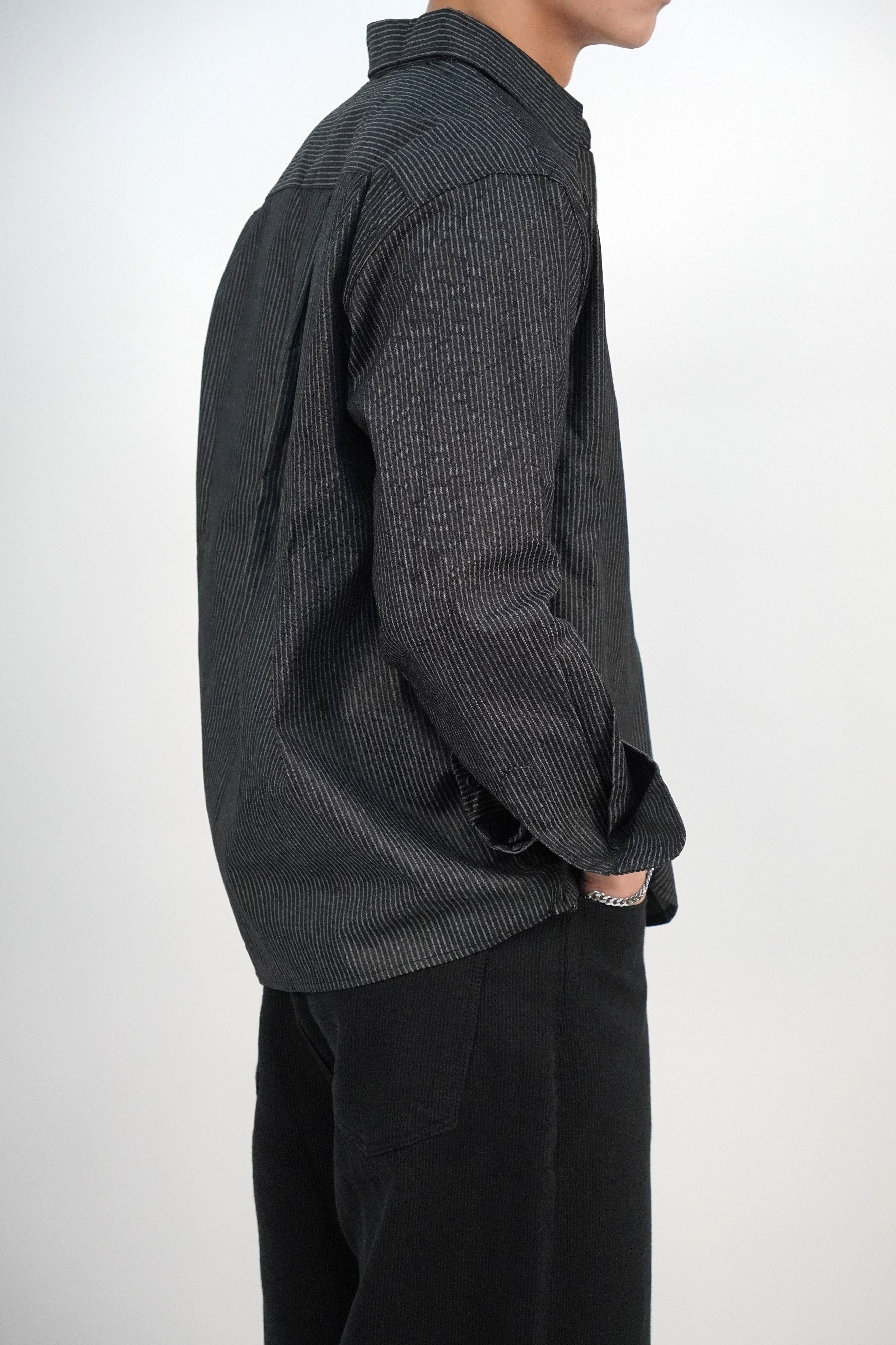 挺身牛仔間條襯衫(兩色)