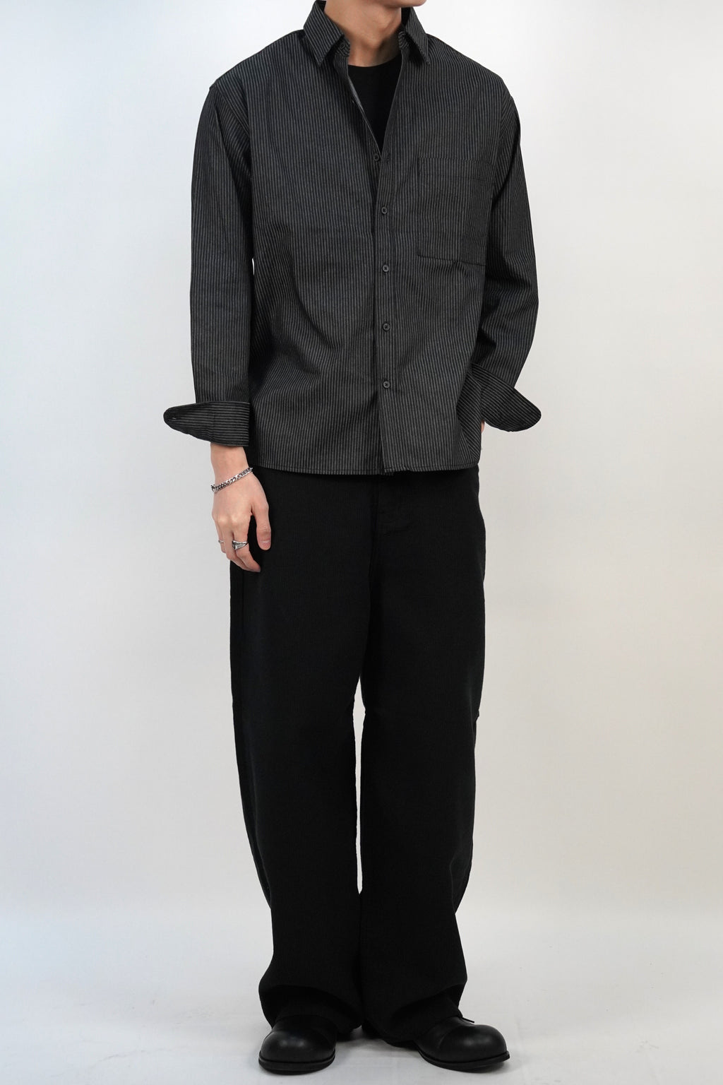 挺身牛仔間條襯衫(兩色)