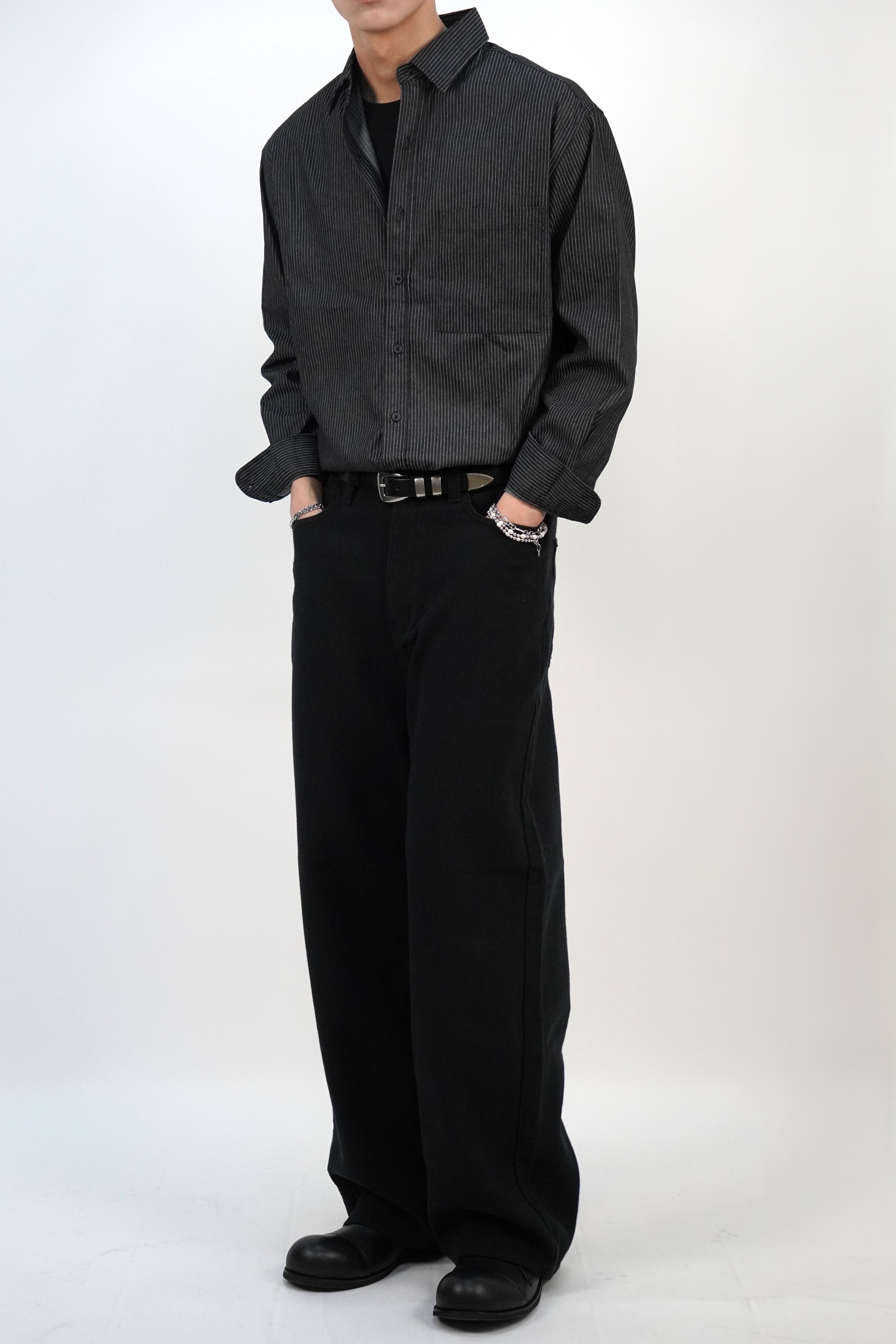 挺身牛仔間條襯衫(兩色)