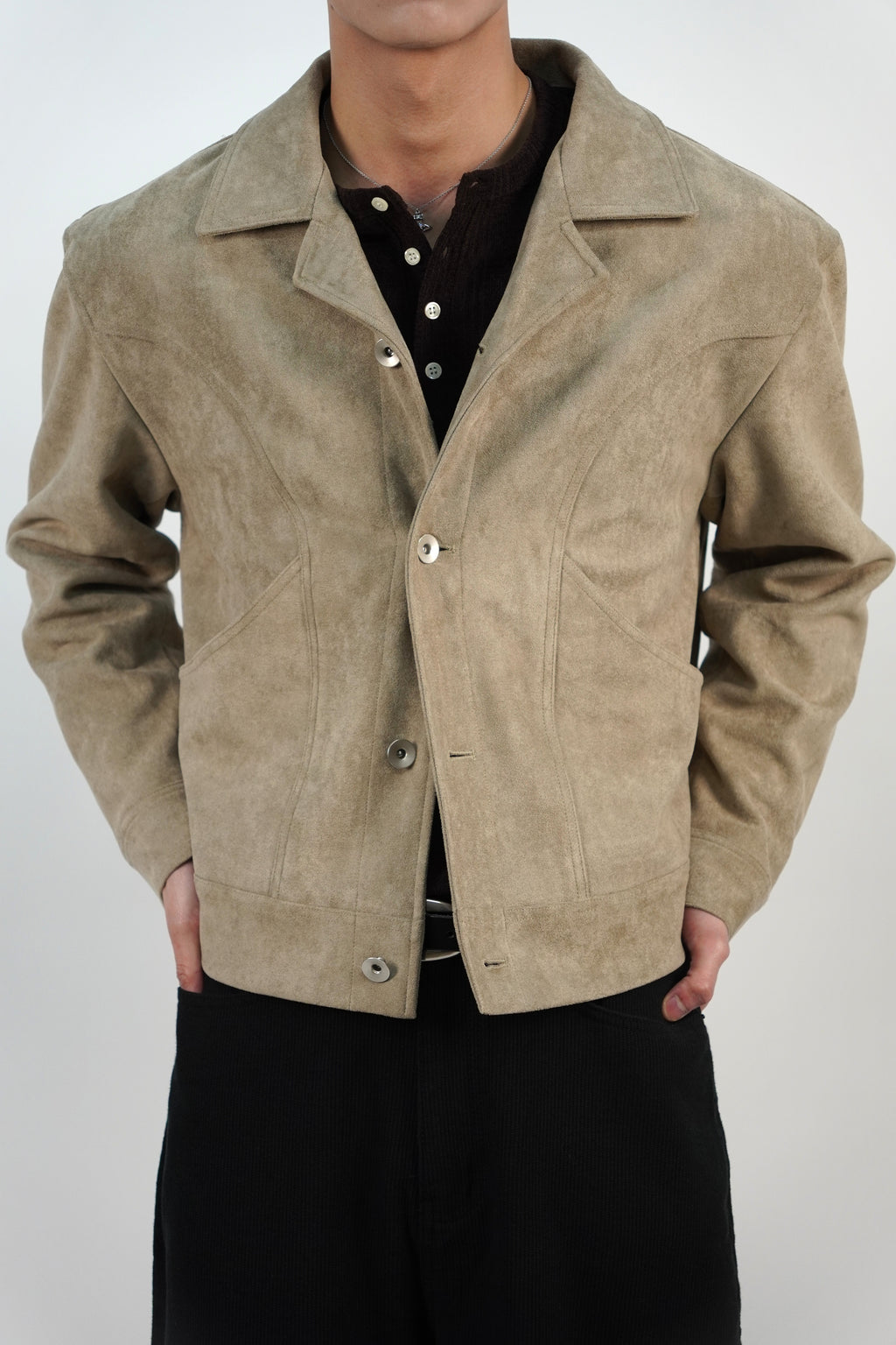 麂皮短版寛肩外套(三色)