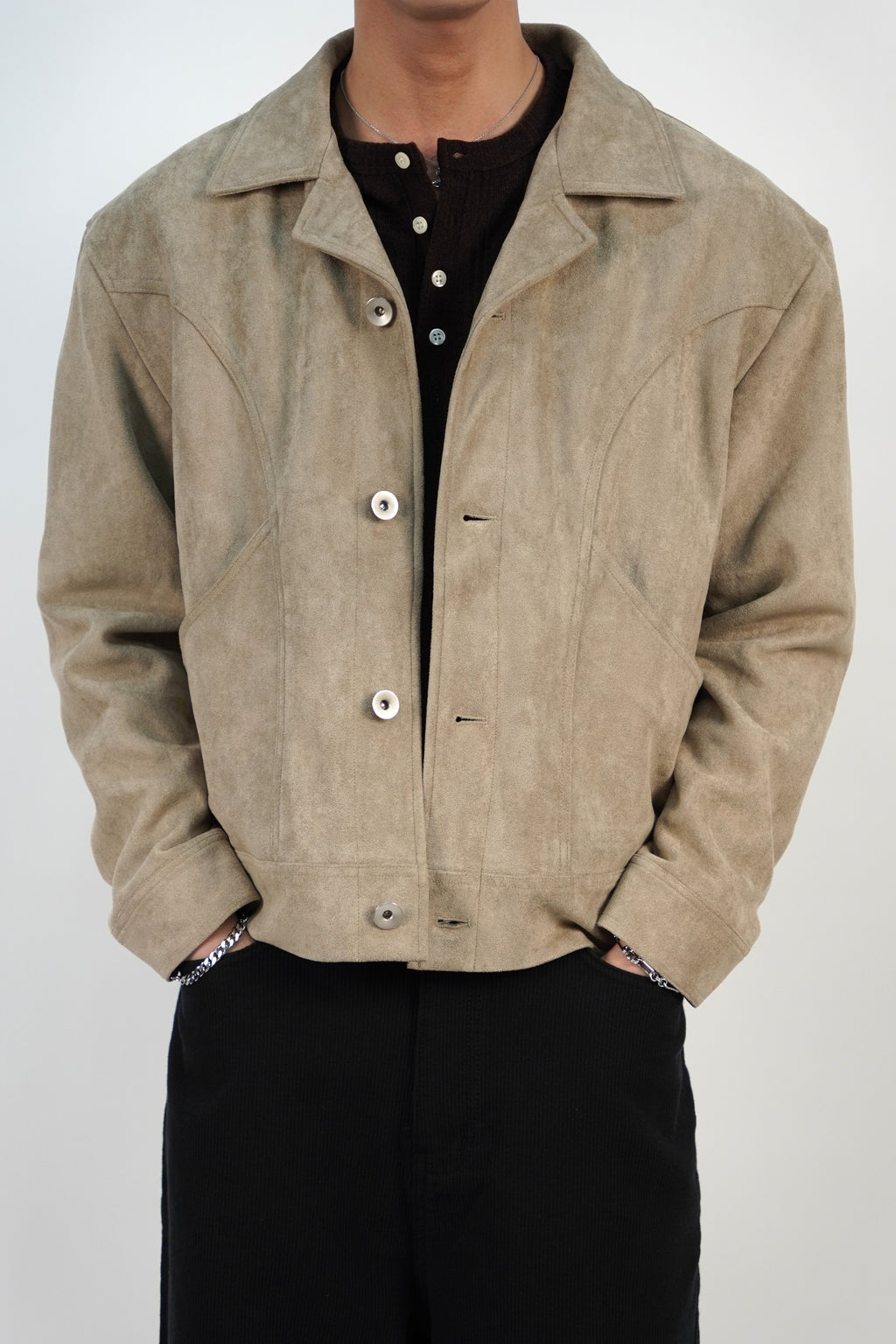 麂皮短版寛肩外套(三色)