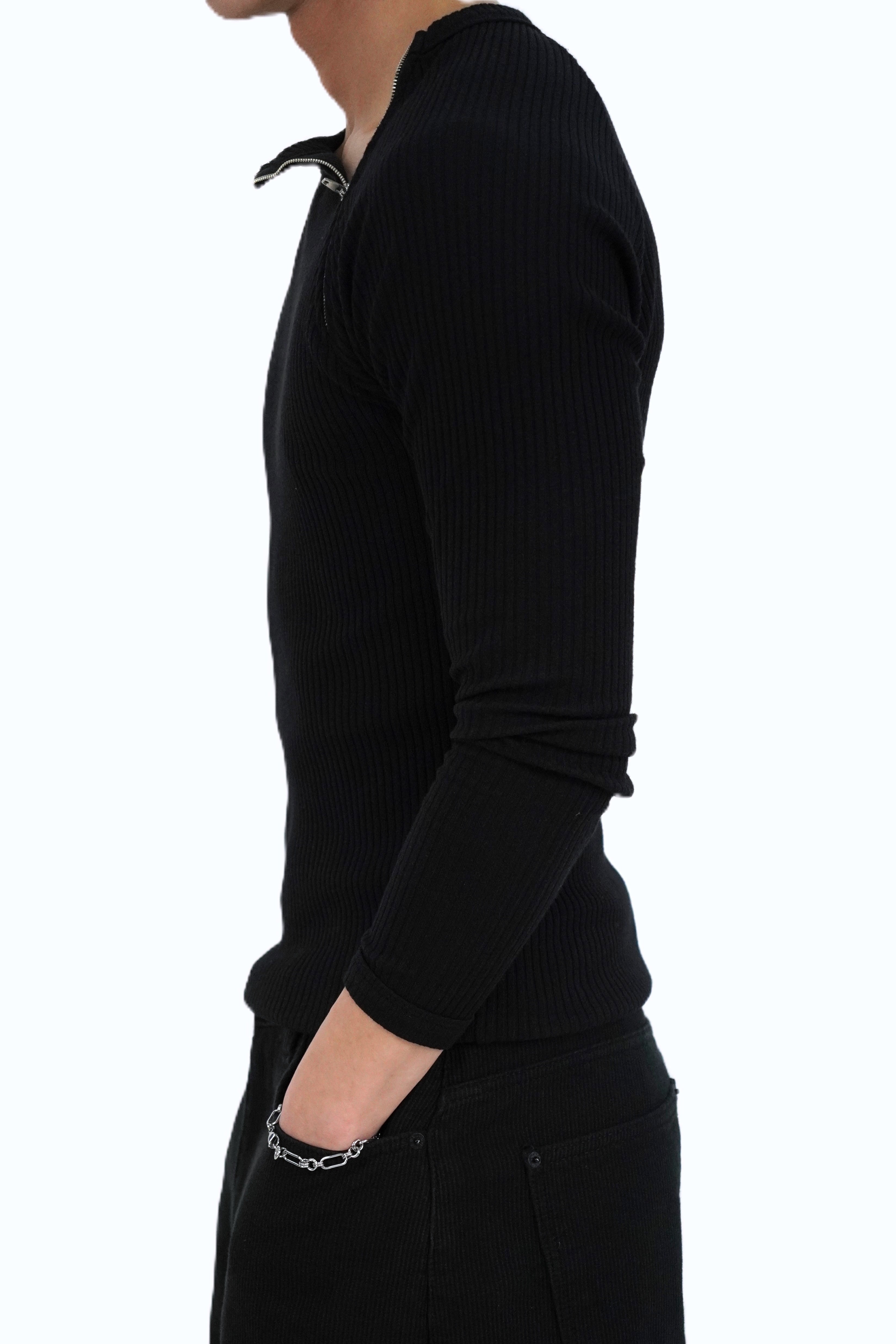 羅紋收腰側拉鍊長袖(三色)