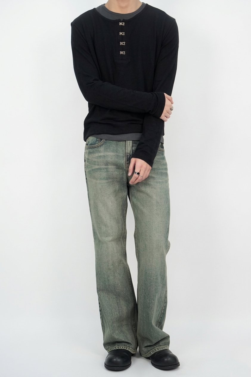 經典盤扣假兩件長袖(三色)