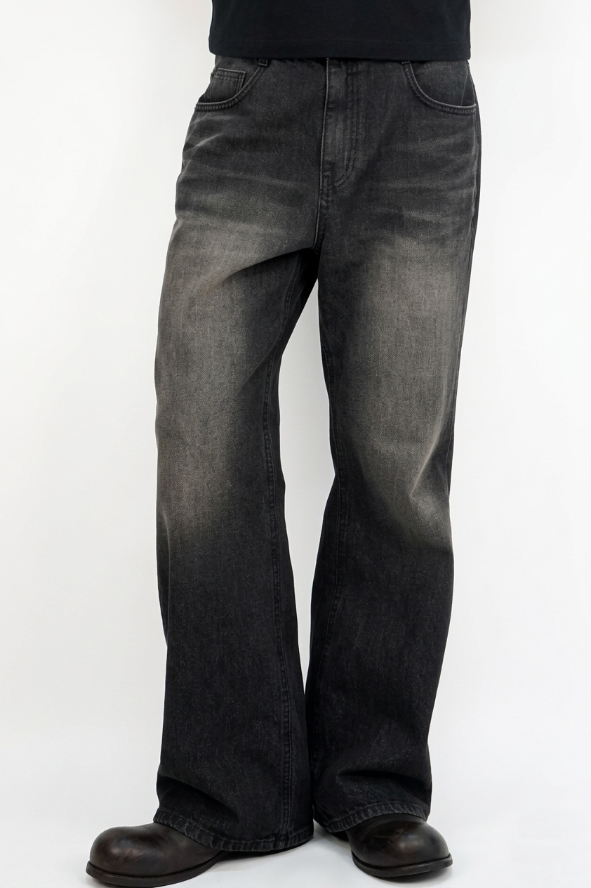 洗水直筒微喇叭牛仔褲 (兩色)