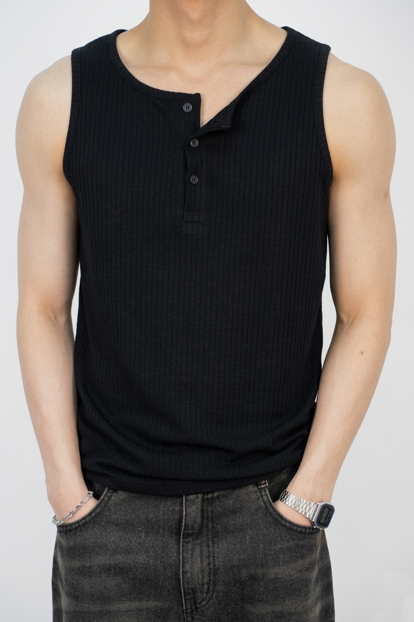 羅紋厚身亨利領背心 (四色)