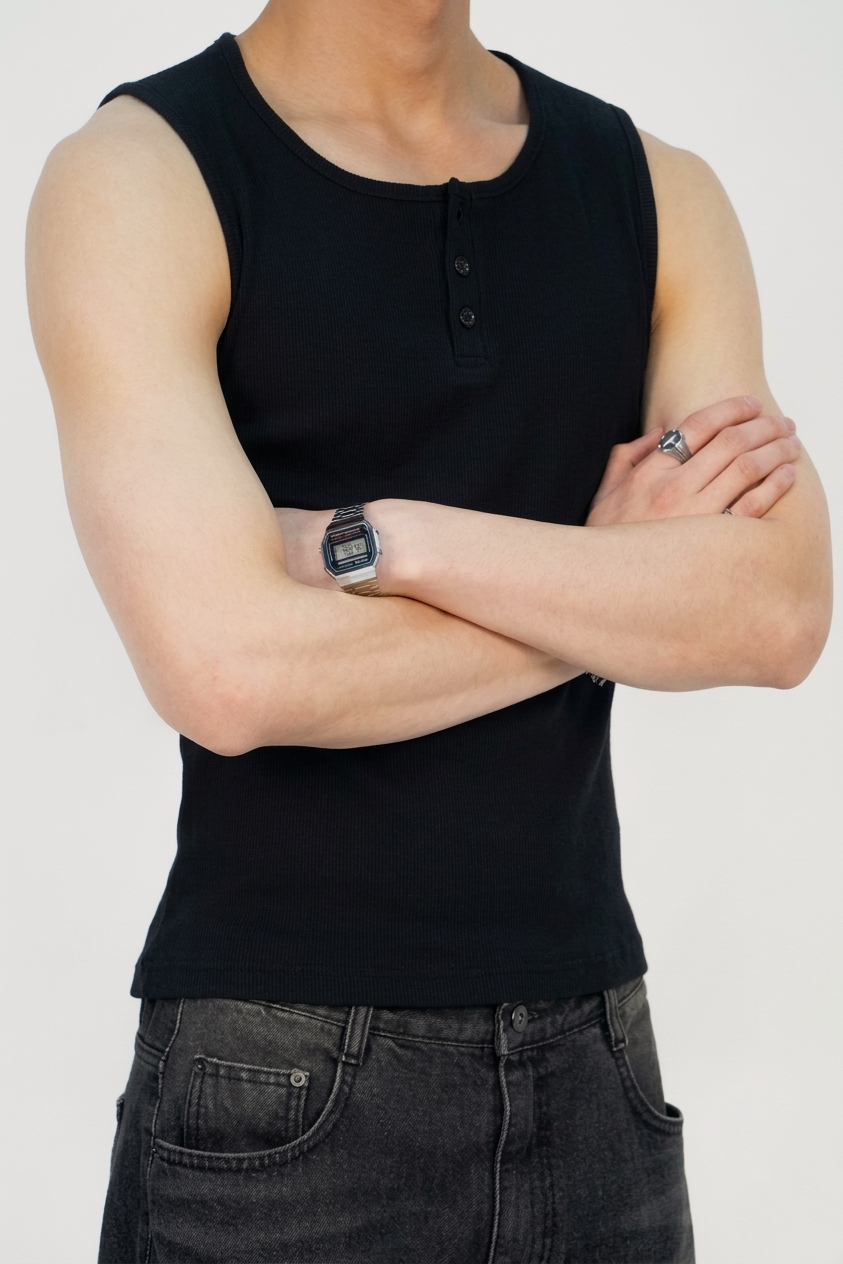 羅紋收腰亨利領背心 (四色)